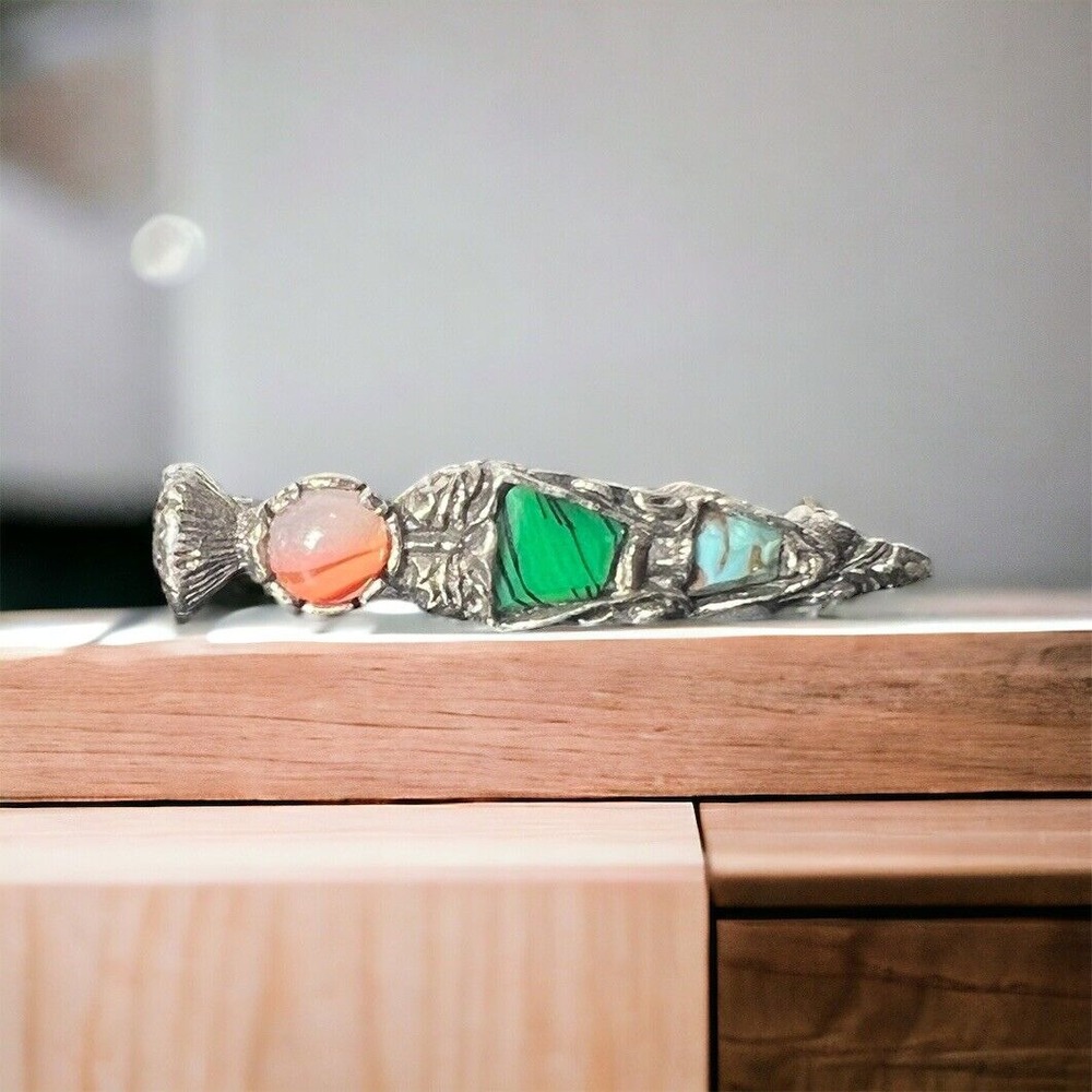Vintage Celtic Dagger or Dirk Pin Brooch in Pewter Glass Agate Gems 1.75"‎